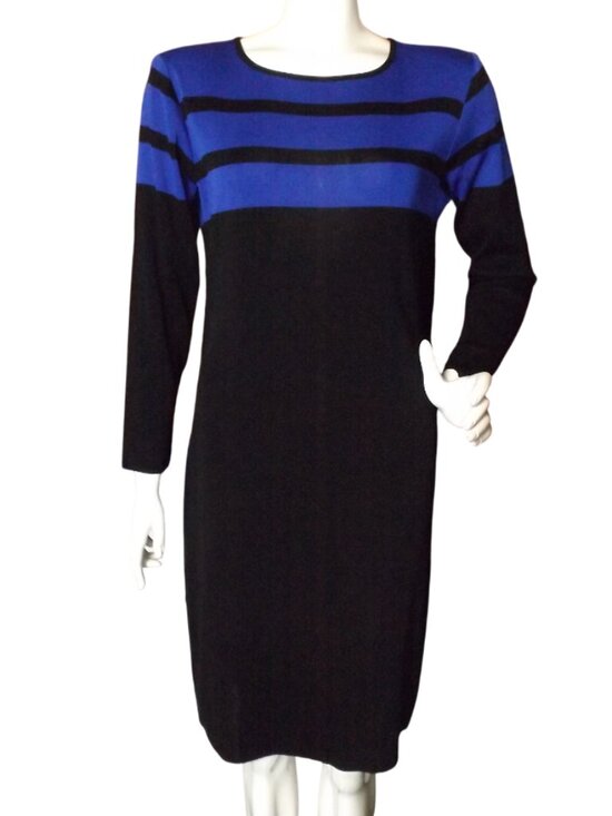 Misook Dresses & Skirts - EXCLUSIVELY MISOOK Dress, S, Black/Blue Top, Long sleeves, Acrylic, Knee length